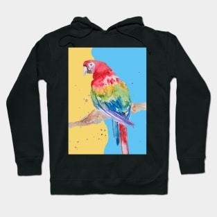 Parrot Watercolor Painting Macaw - on blue and yellow Hoodie